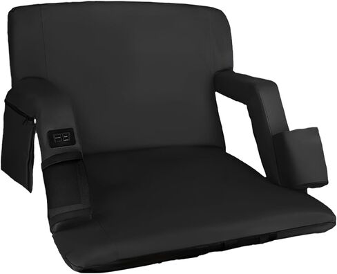 مقعد استاد ساخن مزدوج الجانب بعرض 25 بوصة مع دعم للظهر، وسادة مريحة، 3 مستويات للجلوس في الاستاد، كرسي محمول قابل للطي لألعاب التخييم في المدرجات الخارجية، عبوتان باللون الأسود (2، أسود) in Kuwait