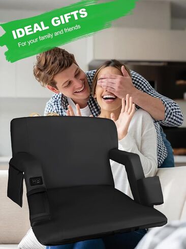 مقعد استاد ساخن مزدوج الجانب بعرض 25 بوصة مع دعم للظهر، وسادة مريحة، 3 مستويات للجلوس في الاستاد، كرسي محمول قابل للطي لألعاب التخييم في المدرجات الخارجية، عبوتان باللون الأسود (2، أسود) in Kuwait