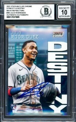 Julio Rodriguez موقعة 2022 Stadium Club Chrome Destiny Rookie Card # 3B Seattle Mariners Auto Grade Gem Mint 10 Beckett BAS # 17037809 - بطاقات البيسبول المبتذلة الموقعة in Saudi Arabia