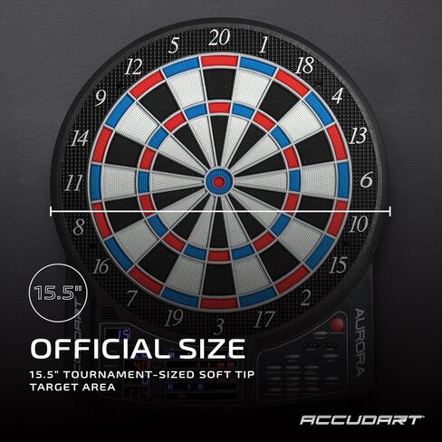 Accudart Aurora 15.5" Electronic Dartboard - 41 Games with 323 Variations - Official Tournament-Sized - 10 LED Displays - Advanced Features in Saudi Arabia
