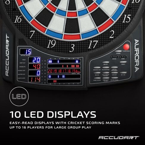 Accudart Aurora 15.5" Electronic Dartboard - 41 Games with 323 Variations - Official Tournament-Sized - 10 LED Displays - Advanced Features in Saudi Arabia