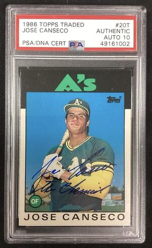 Jose Canseco Signed 1986 Topps #20T Rookie RC Chemist Autograph PSA/DNA Auto 10 - Baseball Slabbed Autographed Cards in Saudi Arabia