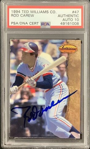 وقع رود كارو عام 1994 في شركة Ted Williams رقم 47، بطاقة Twins HOF PSA/DNA Autograph 10 - بطاقات البيسبول الموقعة in Saudi Arabia