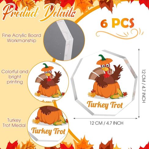 6 قطع من جوائز عيد الشكر لتركيا مقاس 11.43 سم × 11.43 سم من الأكريليك، جوائز تقدير الخريف المضحكة لهدايا عيد الشكر وجوائز الخريف وديكورات in Kuwait