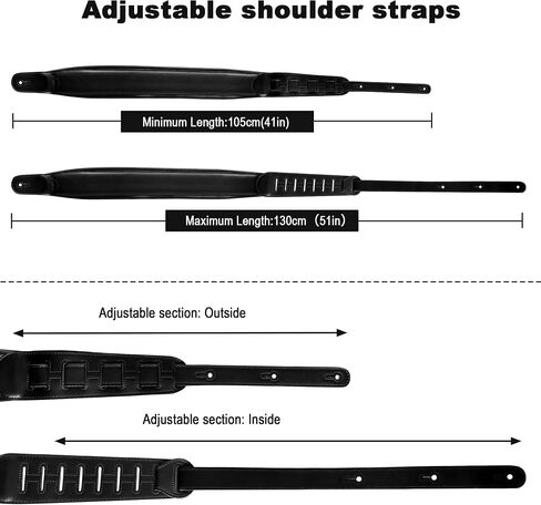 3.15" Wide Leather Guitar Bass Strap - Foam Padded, Adjustable 47-54 inches in Saudi Arabia