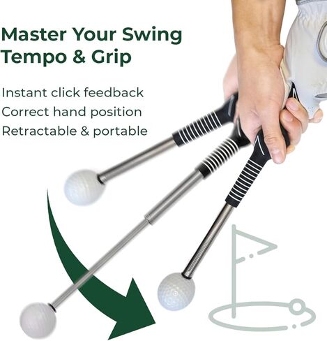 Retractable Golf Swing Training Aid – Telescopic Golf Click Stick with Grip Trainer for Beginners – Best Indoor Golf Swing Trainer, Practice Club and Daily Warm-Up Tempo Training Tool in Saudi Arabia