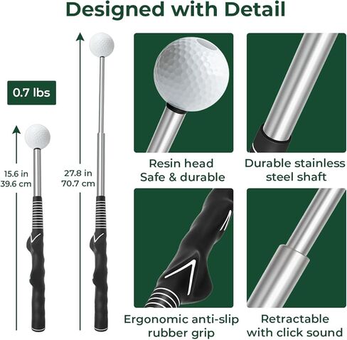 Retractable Golf Swing Training Aid – Telescopic Golf Click Stick with Grip Trainer for Beginners – Best Indoor Golf Swing Trainer, Practice Club and Daily Warm-Up Tempo Training Tool in Saudi Arabia