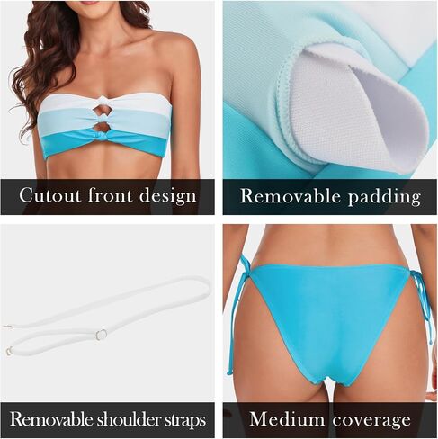 Women's Bikini SetsTwo Piece Swimsuits with Detachable Straps Bandeau Top+Tie Sides Brazilian Bottom in Saudi Arabia