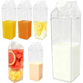 6 Pack 17 oz Milk Carton Water Bottles, Reusable Clear Plastic Square Milk Box Drink Storage Container, Leakproof Portable Juice Tea Jug Drinkware for Outdoor Sports Travel Camping Activities in Saudi Arabia