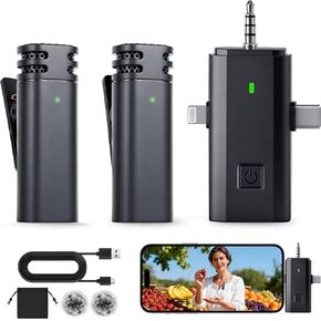 3-in-1 Mini Microphones: Wireless Lavalier Microphone with AI Noise Reduction for iPhone 15/14/13/12, Android, Cameras 12H Battery, Plug and Play Wireless Microphones for Vlog/YouTube/TikTok/Live in Saudi Arabia