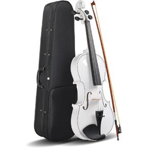 مجموعة كمان 4/4 كاملة الحجم مطورة من Lykos للبالغين والطلاب المبتدئين مع حقيبة صلبة، وقوس الكمان، ومسند الكتف، والصنوبري، وأوتار إضافية وسوردين (أبيض) in Kuwait