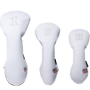 أغطية رأس سائق الجولف مكونة من 3 قطع للرجال والنساء - جلد البولي يوريثان الفاخر مع تطريز الفيل، شريط مطاطي مزدوج (السائق/الممر/الهجين)، مقاوم للماء ومتين - أبيض رمادي أو أسود رمادي in Kuwait