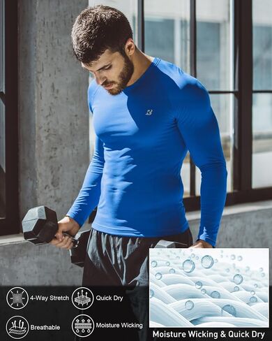 Mens Compression Shirt Long Sleeve, Athletic Sports Base Layer Tops, Cold Weather Undershirt for Running Workout Gym in Saudi Arabia
