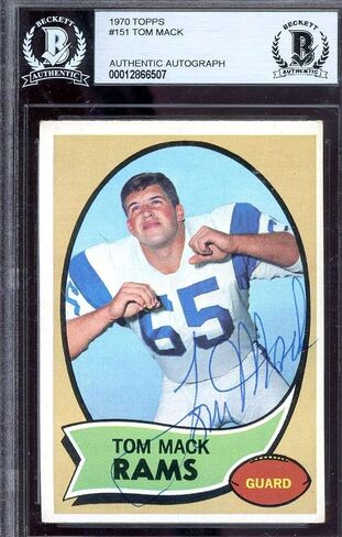 Tom Mack Beckett BAS Signed 1970 Topps Rookie Autograph - Football Slabbed Autographed Rookie Cards in Saudi Arabia