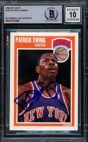 Patrick Ewing Autographed 1989-90 Fleer Card #100 New York Knicks Auto Grade Gem Mint 10 Beckett BAS #15772298 - Basketball Autographed Cards in Saudi Arabia