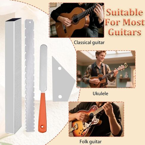 Guitar Luthier Tool Kit, Including 16 Inch Guitar Fret Leveling Sanding Beam, Guitar Fret Rocker, Fret Crowning File, Guitar Neck Notched Straight Edge, Luthier Tools for Guitar Bass in Saudi Arabia