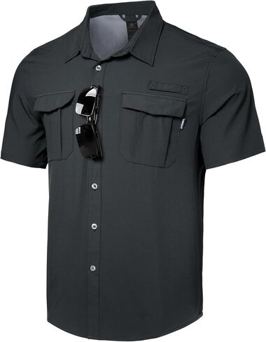 Haimont Men's Sun Protection Shirt Water Resistant Short Sleeve Button Down Shirt Quick Dry Cooling for Hiking Fishing in Saudi Arabia