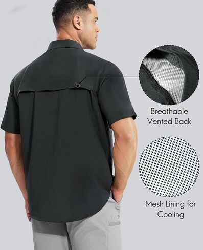Haimont Men's Sun Protection Shirt Water Resistant Short Sleeve Button Down Shirt Quick Dry Cooling for Hiking Fishing in Saudi Arabia