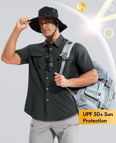 Haimont Men's Sun Protection Shirt Water Resistant Short Sleeve Button Down Shirt Quick Dry Cooling for Hiking Fishing in Saudi Arabia