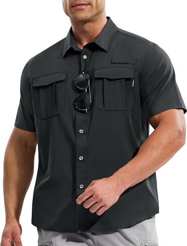 Haimont Men's Sun Protection Shirt Water Resistant Short Sleeve Button Down Shirt Quick Dry Cooling for Hiking Fishing in Saudi Arabia