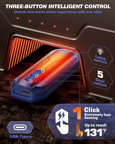Rechargeable Hand Warmers 2 Pack - 6000mAh AI Handwarmers with Flashlight & 5 Level, 20Hrs Long Lasting, 2 in 1 Portable Electric Heater, Gift for Women/Men/Christmas/Golf/Camping/Hunting in Saudi Arabia