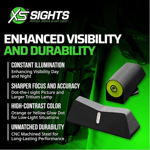 XS SIGHTS DXW2 مشهد ليلي بنقطة كبيرة لمسدسات غلوك، مشاهد مسدس أمامي وخلفي ثابت للتطبيقات التكتيكية in Kuwait