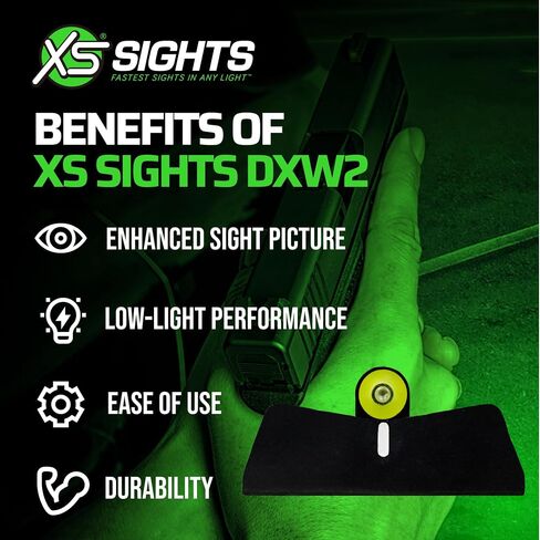 XS SIGHTS DXW2 مشهد ليلي بنقطة كبيرة لمسدسات غلوك، مشاهد مسدس أمامي وخلفي ثابت للتطبيقات التكتيكية in Kuwait