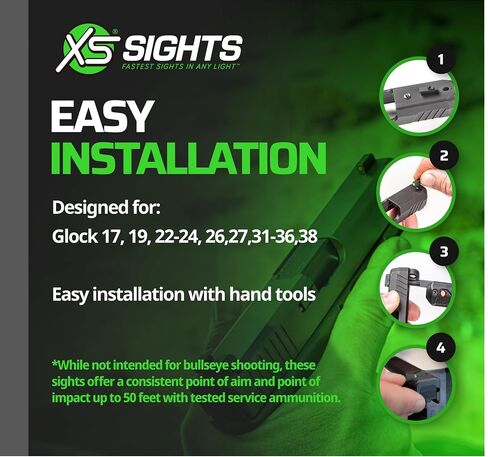 XS SIGHTS DXW2 مشهد ليلي بنقطة كبيرة لمسدسات غلوك، مشاهد مسدس أمامي وخلفي ثابت للتطبيقات التكتيكية in Kuwait