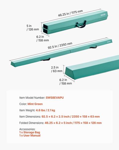 VEVOR 8FT Balance Beam للأطفال، 200-350LBS دعم ثابت شعاع أرضية الجمباز مع حصيرة غير قابلة للانزلاق، معدات تدريب الجمباز من الخشب/EVA مع قاعدة مضادة للانزلاق وحقيبة حمل لصالة الألعاب الرياضية المنزلية in Saudi Arabia