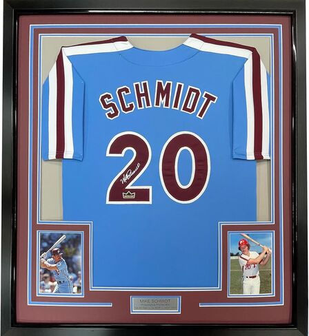 Framed Facsimile Autographed Mike Schmidt 35x39 Philadelphia Blue Retro Reprint Laser Auto Baseball Jersey in Saudi Arabia