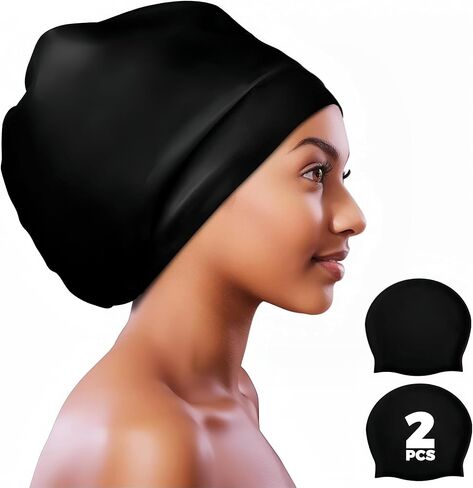 2PCS Swim Cap for Long Hair, Dreadlocks, Weaves, Hair Extensions, Braids, Curls & Afros - Silicone Swimming Cap for Women & Men, Keep Hair Dry in Saudi Arabia