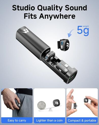 2 Pack Wireless lavalier Microphone,Mini Microphone (Lightning/USB C) Ai Noise Cancelling Hi-Fi studio-quality with Charging Case, Plug-and-Play 160ft Compact Clip-on Mic for iPhone, Android，iPad in Saudi Arabia