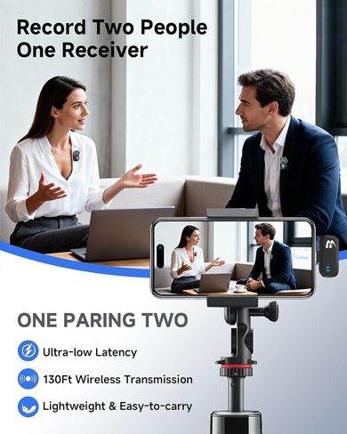 2 Pack Wireless lavalier Microphone,Mini Microphone (Lightning/USB C) Ai Noise Cancelling Hi-Fi studio-quality with Charging Case, Plug-and-Play 160ft Compact Clip-on Mic for iPhone, Android，iPad in Saudi Arabia