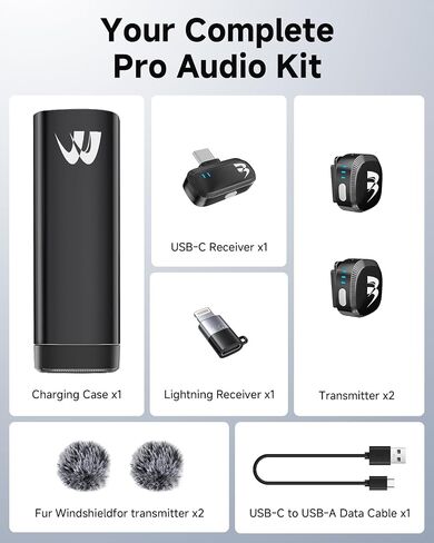 2 Pack Wireless lavalier Microphone,Mini Microphone (Lightning/USB C) Ai Noise Cancelling Hi-Fi studio-quality with Charging Case, Plug-and-Play 160ft Compact Clip-on Mic for iPhone, Android，iPad in Saudi Arabia