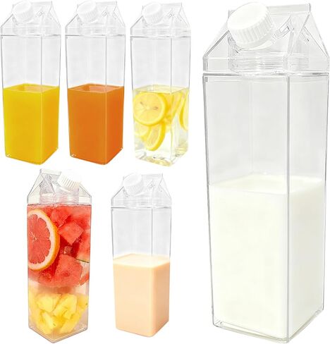 6 Pack 17 oz Milk Carton Water Bottles, Reusable Clear Plastic Square Milk Box Drink Storage Container, Leakproof Portable Juice Tea Jug Drinkware for Outdoor Sports Travel Camping Activities in Saudi Arabia