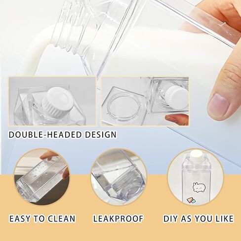 6 Pack 17 oz Milk Carton Water Bottles, Reusable Clear Plastic Square Milk Box Drink Storage Container, Leakproof Portable Juice Tea Jug Drinkware for Outdoor Sports Travel Camping Activities in Saudi Arabia