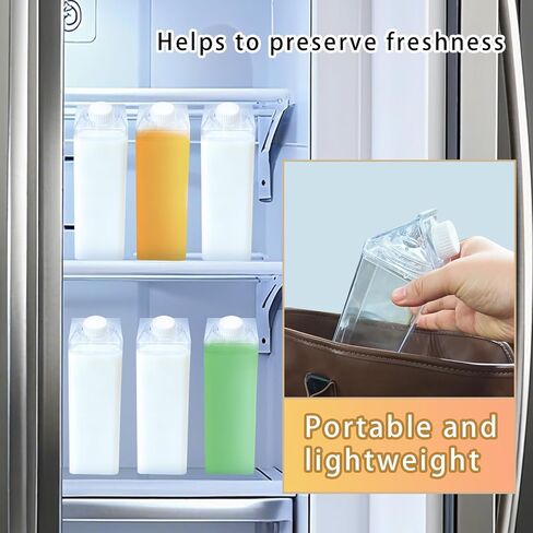 6 Pack 17 oz Milk Carton Water Bottles, Reusable Clear Plastic Square Milk Box Drink Storage Container, Leakproof Portable Juice Tea Jug Drinkware for Outdoor Sports Travel Camping Activities in Saudi Arabia