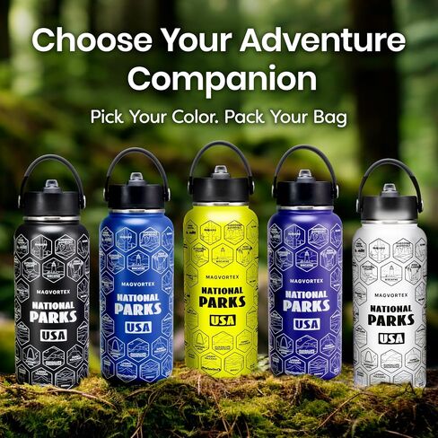 National Parks White Water Bottle with Durable Stickers – 32oz Insulated Stainless Steel Water Bottle with Spout Lid – Insulated for Cold and Hot Drinks – Metal Bottle for Gym, Hiking, Campinghite in Saudi Arabia