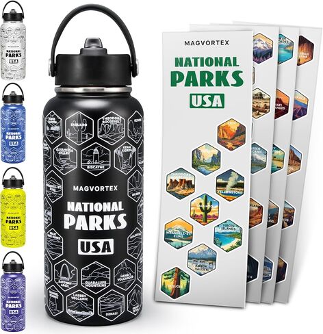National Parks White Water Bottle with Durable Stickers – 32oz Insulated Stainless Steel Water Bottle with Spout Lid – Insulated for Cold and Hot Drinks – Metal Bottle for Gym, Hiking, Campinghite in Saudi Arabia