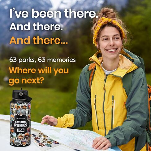 National Parks White Water Bottle with Durable Stickers – 32oz Insulated Stainless Steel Water Bottle with Spout Lid – Insulated for Cold and Hot Drinks – Metal Bottle for Gym, Hiking, Campinghite in Saudi Arabia