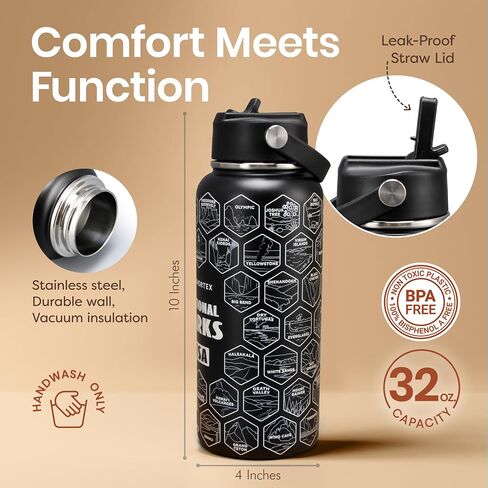 National Parks White Water Bottle with Durable Stickers – 32oz Insulated Stainless Steel Water Bottle with Spout Lid – Insulated for Cold and Hot Drinks – Metal Bottle for Gym, Hiking, Campinghite in Saudi Arabia