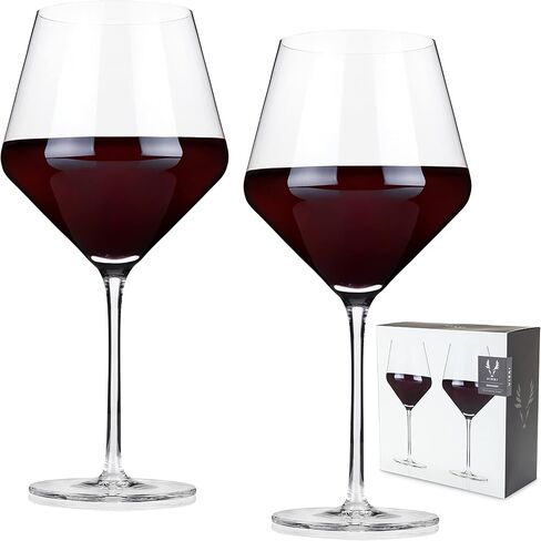 Viski Raye Angled Burgundy Wine Glasses, Crystal Clear Red Wine Glasses for Wedding, Anniversary, Birthday Gifts for Women and Men, Home Bar, Elegant Glassware, 21 oz, Set of 2 in Kuwait