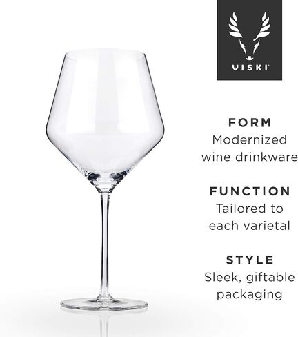 Viski Raye Angled Burgundy Wine Glasses, Crystal Clear Red Wine Glasses for Wedding, Anniversary, Birthday Gifts for Women and Men, Home Bar, Elegant Glassware, 21 oz, Set of 2 in Kuwait