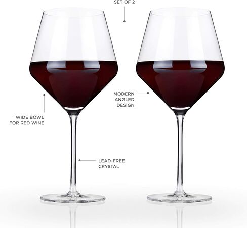 Viski Raye Angled Burgundy Wine Glasses, Crystal Clear Red Wine Glasses for Wedding, Anniversary, Birthday Gifts for Women and Men, Home Bar, Elegant Glassware, 21 oz, Set of 2 in Kuwait