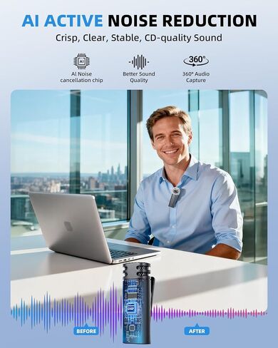 3-in-1 Mini Microphones: Wireless Lavalier Microphone with AI Noise Reduction for iPhone 15/14/13/12, Android, Cameras 12H Battery, Plug and Play Wireless Microphones for Vlog/YouTube/TikTok/Live in Saudi Arabia