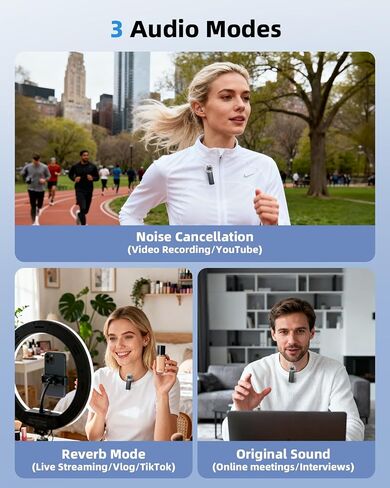 3-in-1 Mini Microphones: Wireless Lavalier Microphone with AI Noise Reduction for iPhone 15/14/13/12, Android, Cameras 12H Battery, Plug and Play Wireless Microphones for Vlog/YouTube/TikTok/Live in Saudi Arabia