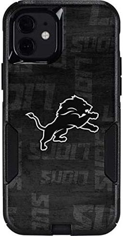Skinit Decal Phone Skin Compatible with OtterBox Commuter Case for iPhone 12 - Officially Licensed NFL Detroit Lions Black & White Design in Saudi Arabia