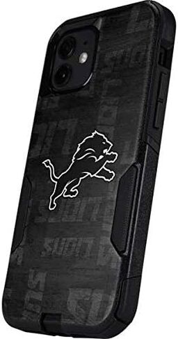 Skinit Decal Phone Skin Compatible with OtterBox Commuter Case for iPhone 12 - Officially Licensed NFL Detroit Lions Black & White Design in Saudi Arabia