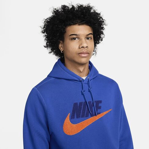 بلوفر بغطاء للرأس للرجال من Nike Club Fleece (FN3104-480، Game Royal/Game Royal/Safety Orange) مقاس صغير in Saudi Arabia