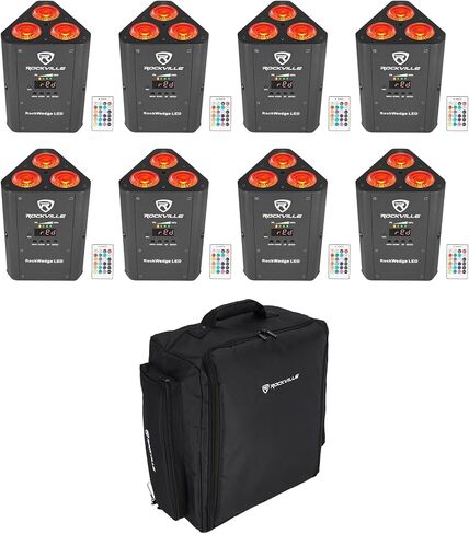 8 Rockville RockWedge LED 54w RGBWA+UV Rechargeable Wireless DMX Lights+Backpack in Saudi Arabia